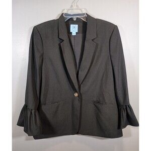CeCe Nordstrum Black Pocket Womens Ruffle Flared Sleeve Blazer Size Large Career